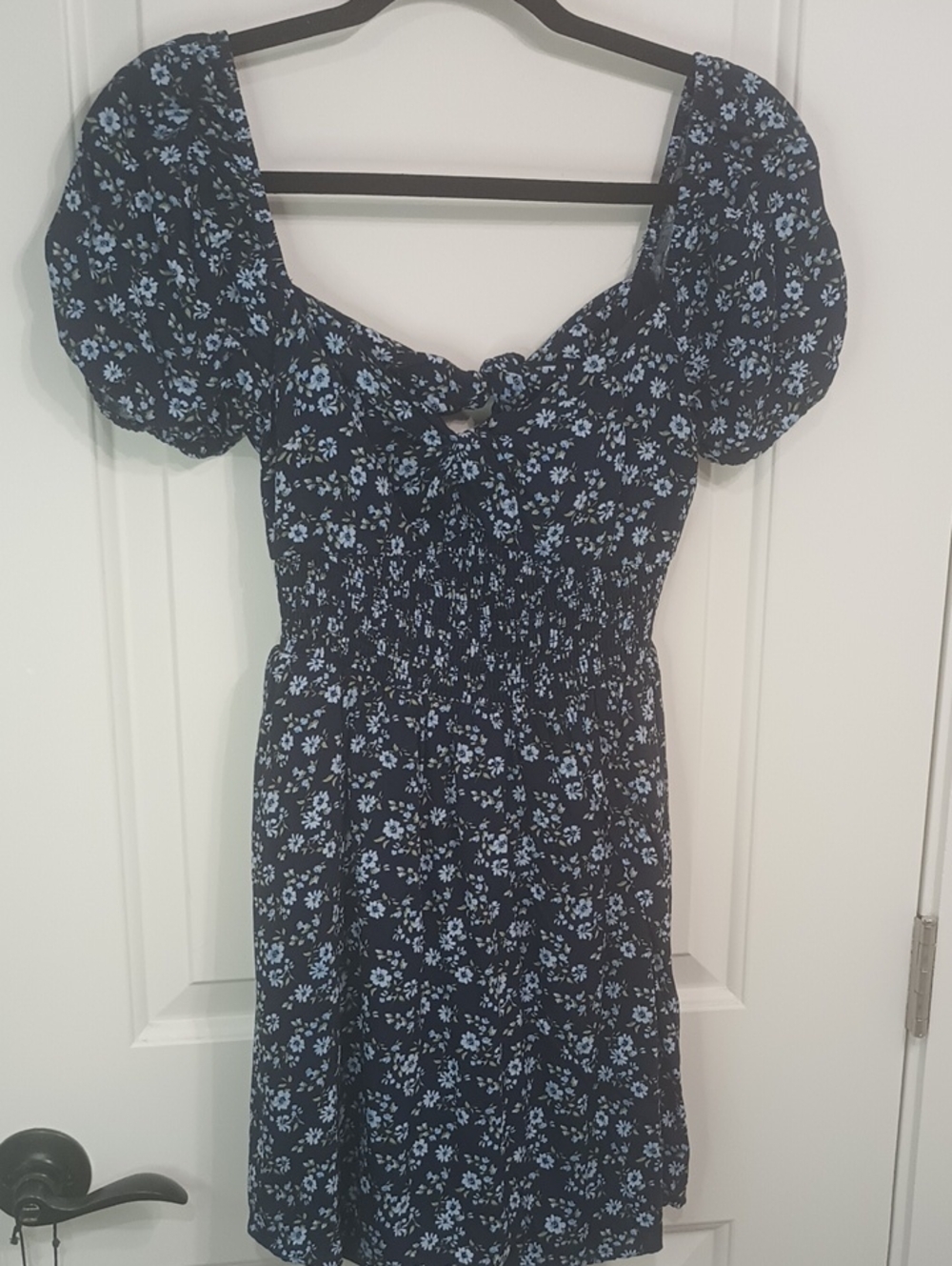Hollister Navy Blue Floral Puff-Sleeve Dress
